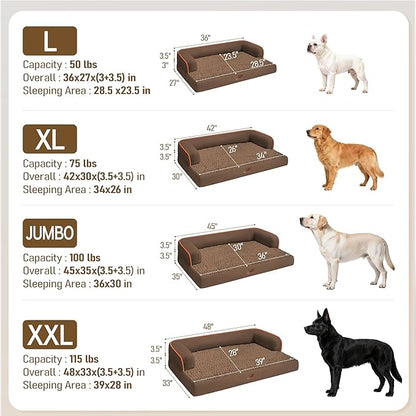 Comfort Expression Extra Large Dog Bed - Waterproof Orthopedic Dog Beds with Washable Jumbo Bed for Big Dogs, Removable Non-Slip Pet Couch Bolster Cover, 45x35