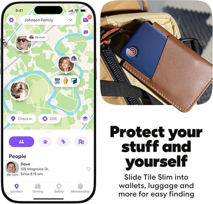 Life360 Tile Slim - Wallet Finder, Bluetooth Tracker and Item Locator for Luggage Tags, Passports and More. Both iOS and Android Compatible. Phone Finder. 1-Pack (Navy Blaze)