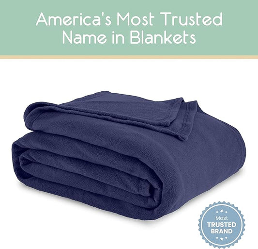 Vellux King Size Microfleece Blanket - All-Season Comfort, Supersoft Lightweight Throw for Bed, Couch, Sofa or Travel, Pet-Friendly, Navy (Pack of 2)