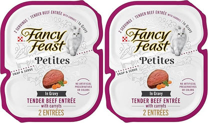 Fancy Feast Purina Petites Tender Beef Entree with Carrots in Gravy Gourmet Wet Cat Food - 2.8 oz. Tubs,(Pack of 24)