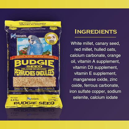 Hagen Parakeet/Budgie Staple White Millet Bird Seed Seed – Premium Blend, Nutritionally Balanced, Fortified with Vitamins & Minerals, Dust-Free Mix for Budgies, 25 lb Bag