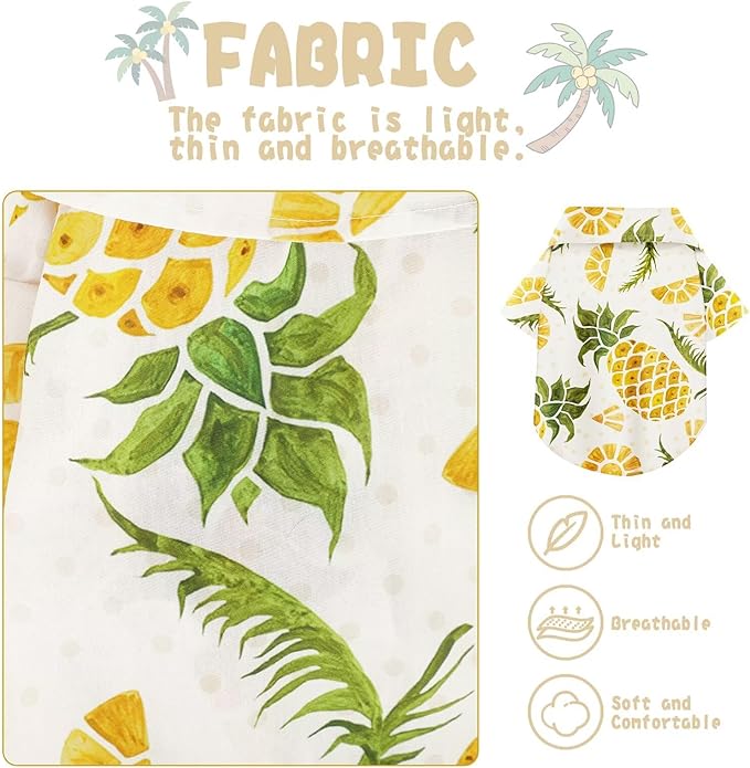 Hawaiian Dog Shirt – Lightweight and Breathable Summer T-Shirt with Tropical Prints, Fun Beach Outfit for Small, Medium, and Large Dogs, Perfect for Hot Days and Outdoor Vacation.Pineapple M