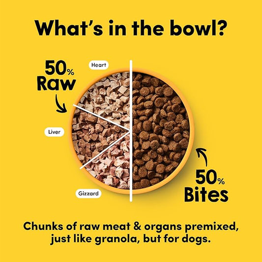 Raw Freeze Dried Dog Food RawMix50 Premium Cage-Free Chicken Recipe, Protein Rich, Includes Kibble, Non-GMO, No Wheat or Corn, 4 lbs