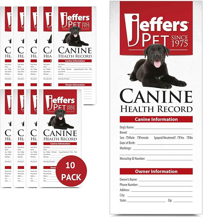 Jeffers Canine Health Records, 10 Pack - Health Tracker & Monitor Logbook for Vaccinations, Treatment and Wellness, Includes Owner Info, Veterinary Record Keeper, Dog Care Organizer