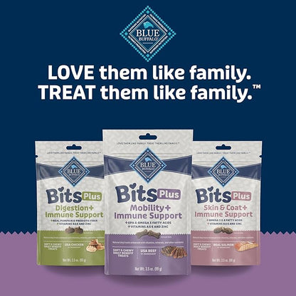 Blue Buffalo Blue Bits Plus Mobility and Immune Support Daily Benefit Dog Treats, Soft & Chewy Beef Morsels, 3.5-oz. Bag