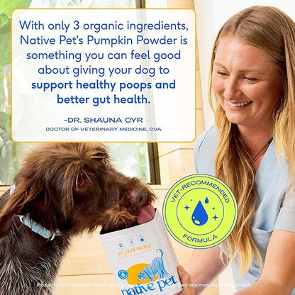 Native Pet Pumpkin for Dogs - Organic Dog Food Topper Powder - Promotes Firm Stools, Supports Digestive, Bowel Health & Nutrient Absorption - USDA Organic, Rich in Fiber with Real Pumpkin - 30 Scoops