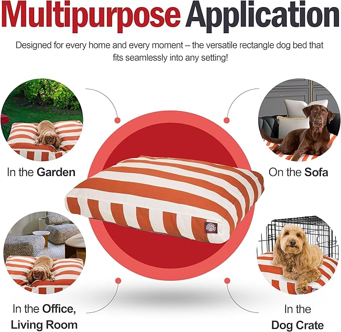 Majestic Pet Shredded Memory Foam Dog Bed Large with Removable Washable Cover 44x36x5 Inch - Rectangle Orthopedic Dog Bed for Senior Dogs–Flat Durable Dogs Crate Bed - Vertical Stripe - Burnt Orange