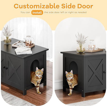 Shintenchi Cat Littler Box Enclosure, Litter Box Furniture Hidden with Removable Divider, Cat House with End Table, Black, 31.5 inch