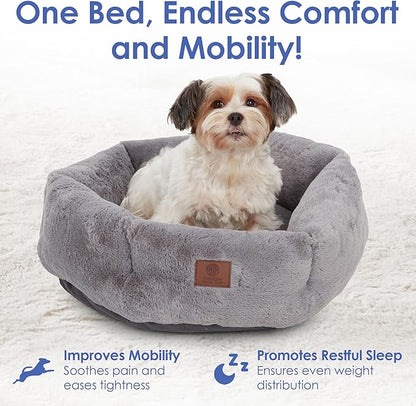 American Kennel Club Round Plush Dog Bed - 20" Cozy Donut Design for Small Pets, Ultra-Soft Washable Pet Bed with Non-Slip Bottom, Durable High-Loft Filling, Gray