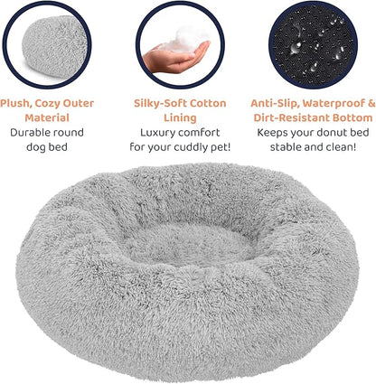 Donut Dog Bed - Premium Comfort for Anxiety Relief - Fluffy & Calming Design with Ultra-Plush Support | Cozy Round Dog Bed with Super Soft Circle Style (Grey, Small)