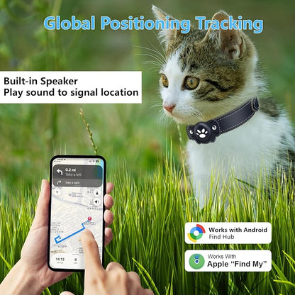 2-in-1 GPS Tracker for Cats: Smart Pet Collar with Real-Time Tracking,No Monthly Fee/Subscription (iOS & Android) Waterproof, Anti-Lost,365-Day Long Battery Life GPS Tracker Cat Collar (Blue)