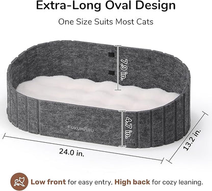 FUKUMARU Cat Beds for Indoor Cats, 24 Inch Large Cat Couch Bed with Cozy Faux Rabbit Fur Cushion, Felt Cats House Sofa in Oval Shape, Grey