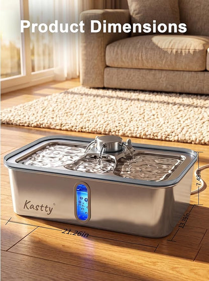 Kastty 17L/4.5Gal Stainless Steel Dog Water Fountain for Large Dogs | Large Capacity Pet Water Fountain,Quiet Automatic Dog Water Bowl Dispenser with LED Light, Easy to Clean for Multi-Pet FS84