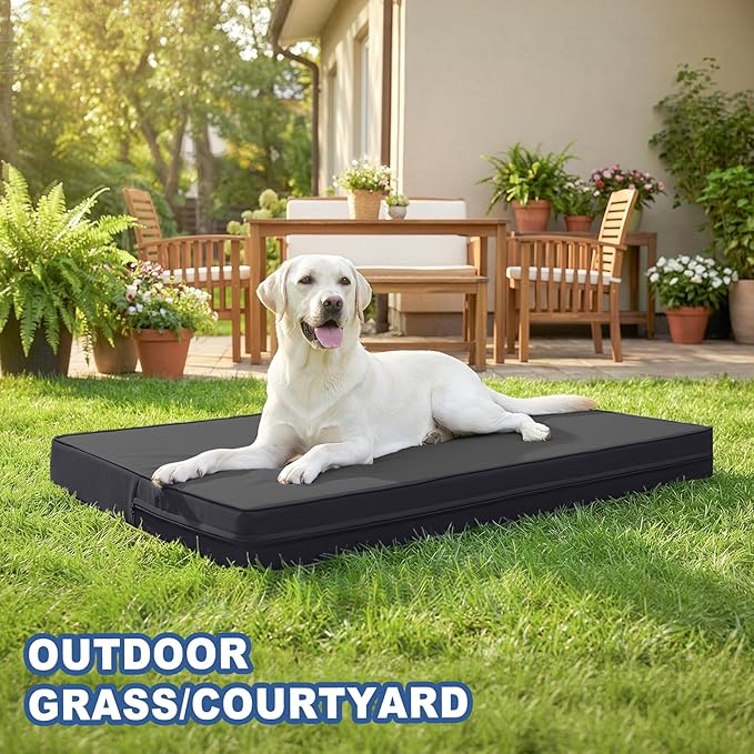 Vonabem Outdoor Dog Bed Waterproof Washable, XXL Large Crate Pad 48 Inch with Removable Cover, Leather Foam Pet Beds, Durable Anti-Slip Kennel Pad 47"x29" Black