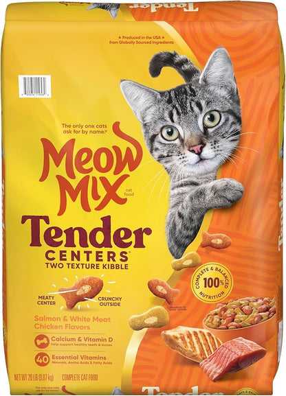 Meow Mix Tender Centers, Salmon & White Meat Chicken Flavors, Dry Cat Food, 20 lb. Bag
