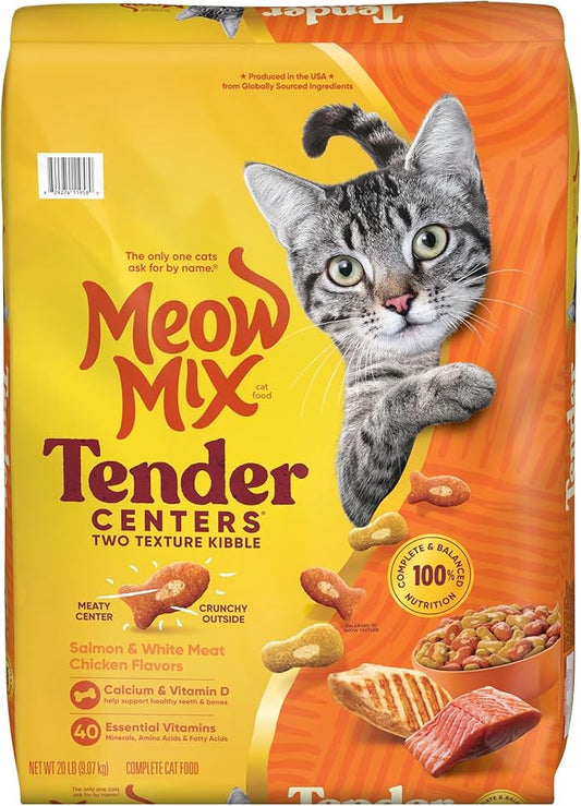 Meow Mix Tender Centers, Salmon & White Meat Chicken Flavors, Dry Cat Food, 20 lb. Bag