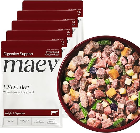 Maev Human-Grade Beef Dog Food, Weight & Digestion Formula, Whole Ingredient, Gluten-Free, High Protein Puppy & Dog Food, 25 lb