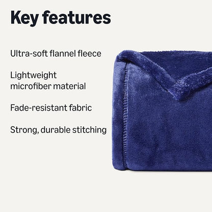 Amazon Basics Throw Blanket, Ultra-Soft Flannel Fleece Blanket, Lightweight Cozy for Couch Sofa Bedroom, Fade-Resistant Fabric, 50 x 60 Inches, Navy