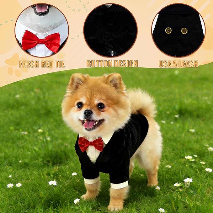 Dog Tuxedo Suit with Bow Tie Dog Shirt Puppy Clothes Formal Pet Tux Party Birthday Costume for Small Medium Dogs Pet Weding Attire Dress Up Cosplay Prince Costume Gentleman Apparel (X-Large)