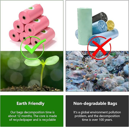 WDFAACK Biodegradable Pink Dog Poo Bags Lavender scent with Dispenser - 300 Large Poop Bags, Extra Thicken Strong Corn Starch Blended Compostable Leak Proof Poop Waste Bag for Dogs