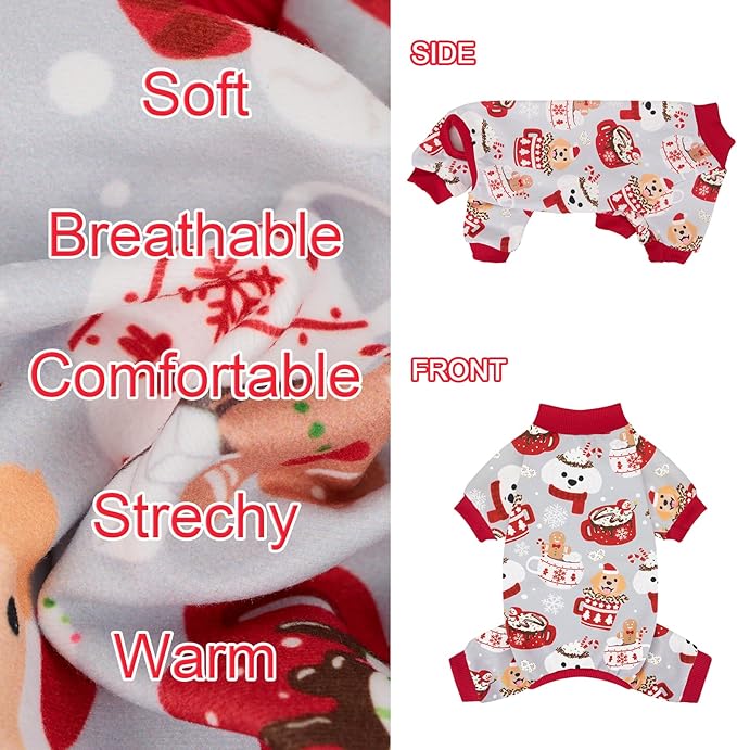 XPUDAC 4 Pack Christmas Dog Pajamas Soft Puppy Outfits for Small Medium Dogs Pet Clothes Pjs Doggie Bodysuit Cat Christmas Apparel, Red Green, 2XL