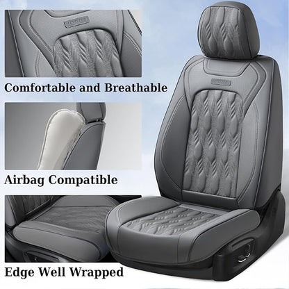 Coverado Car Seat Cover Full Set, Waterproof Front and Back Seat Covers for Cars, 5-Pack Leather Seat Covers, Car Seat Protectors, Driver Seat Cushions Fit for Most Vehicles Gray