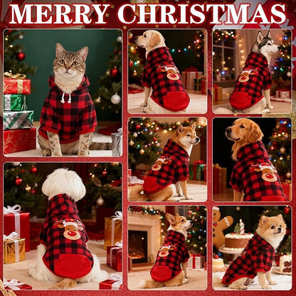 EXPAWLORER Plaid Dog Hoodie - British Style Warm Dog Sweater Shirt with Leash Hole,Pitbull Clothes Outfits,Winter Coat for All Breeds Puppy Girl Boy-Cat Apparel,Christmas Buffalo Check X-Large