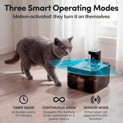 Cat Water Fountain Cordless, 88oz/2.6L Wireless Pet Water Fountains for Cats Indoor, Battery Operated Cat Drinking Fountain with Motion Sensor, Ultra Quiet Pump, BPA-Free, Black + 6 Filters