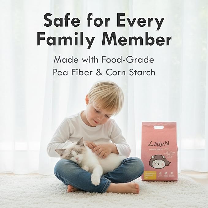 Lady N Pellet Tofu Cat Litter Boba Tea Scent, Strong Clumping, Ultra Absorbent, Dust-Free, Low Tracking, Water-Soluble, Natural Ingredients, Enviro-Probiotic Odor Control 18lb