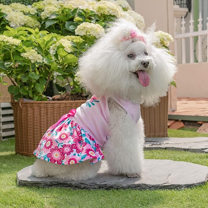 CuteBone Happy Mother's Day Dog Dress Velvet for Small Dogs Girl Floral Skirt Pink Puppy Dresses Dog Clothes CVA22S-D