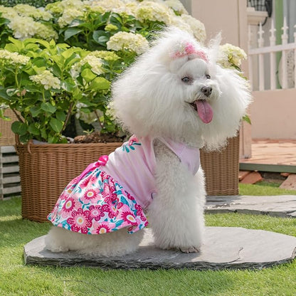 CuteBone Happy Mother's Day Dog Dress Velvet for Small Dogs Girl Floral Skirt Pink Puppy Dresses Dog Clothes CVA22XS-D