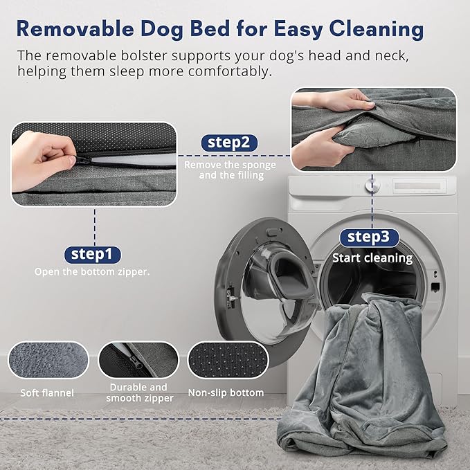 aodisman Orthopedic Dog Bed Medium Size Dogs, Waterproof Memory Foam Sofa Pet Beds with Sides,Cozy Egg-Crate Foam with Extra Head and Neck Support, Washable Cover & Nonslip Bottom,Grey