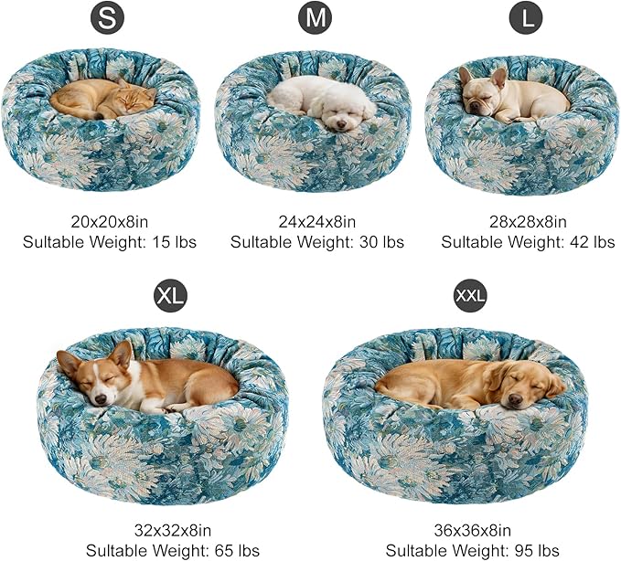 Dog Calming Beds for Small Medium Large Dogs - Round Donut Washable Puppy Dog Bed, Anti-Slip Faux Fur Fluffy Donut Cuddle Anxiety Cat Pet Bed (36" Flower)