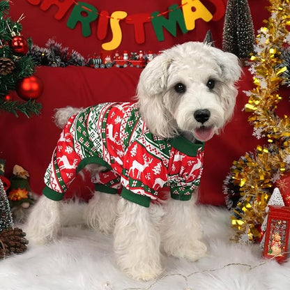 Xpudac 4 Pack Dog Christmas Pajamas Reindeer Puppy Clothes Cute Santa Claus Dog Pajamas Costumes Outfit Red Green XL