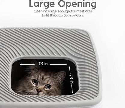 IRIS USA Top-Entry Litter Box with Scoop, Enclosed Square Style Litterbox with Odor Control, Easy to Clean for Cats, Covered Dog Proof Litter Box Design, White/Gray