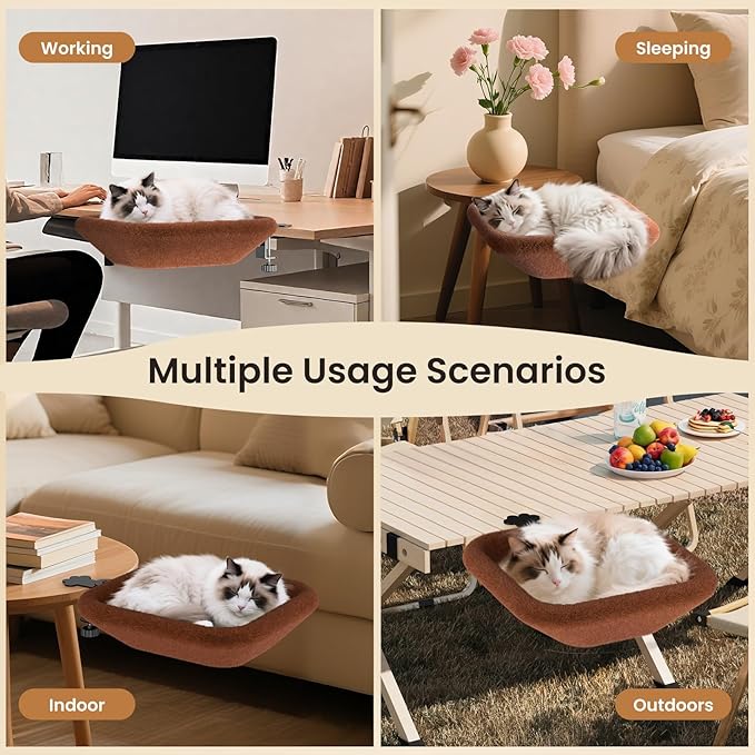 Cat Bed for Desk -Rotating Silent Stability, Cat Desk Bed with Elasticity Memory Sponge, Removable Washable Bed Cover, Soft Comfortable, Suitable for Home & Office (Brown)