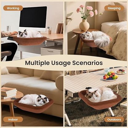 Cat Bed for Desk -Rotating Silent Stability, Cat Desk Bed with Elasticity Memory Sponge, Removable Washable Bed Cover, Soft Comfortable, Suitable for Home & Office (Brown)