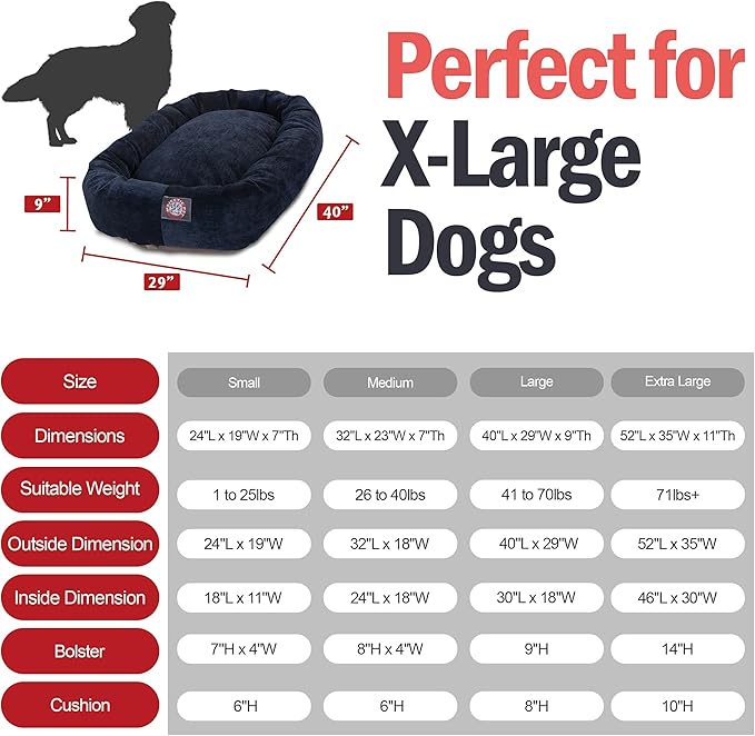Majestic Pet 52 Inch Micro Velvet Calming Dog Bed Washable – Cozy Soft Round Dog Bed with Spine for Head Support - Fluffy Donut Puppy Mat 52x35x11 (inch) X- Large – Navy (2025)