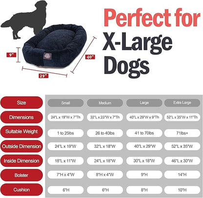 Majestic Pet 52 Inch Micro Velvet Calming Dog Bed Washable – Cozy Soft Round Dog Bed with Spine for Head Support - Fluffy Donut Puppy Mat 52x35x11 (inch) X- Large – Navy (2025)