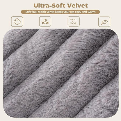 Avont Fluffy Cat Bed for Cats & Small Dogs, Cozy Plush Sleeping Nest for All Sleep Styles, Washable Removable Cushion & Anti-Slip Base, Calming Round Bed for Kittens &Puppy – Grey(M)