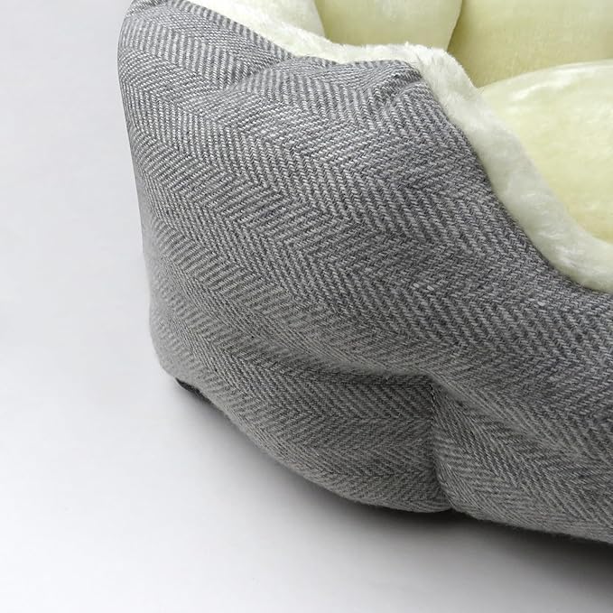 Pet Passion Mello-The Ultra Luxe Bolster Dog Bed with Removable Washable Pillow for All Pet Breeds, Ivory Tweed, Small