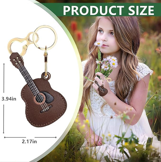 Leather Keychain Holder Case Compatible with AirTag,Cute Protective Cover with Keyring,Anti-Scratch Finder GPS Tracker Case for Wallet Keys,bag,pets,Backpack(Guitar Brown)