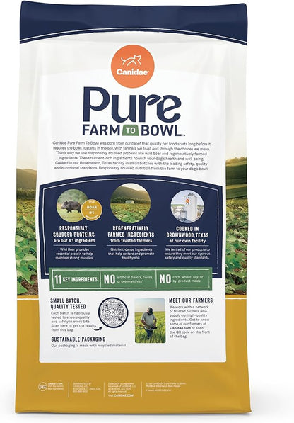 Canidae Pure Farm to Bowl Wild Boar & Garbanzo Bean, Grain-Free Dry Dog Food, Adult, 22lb