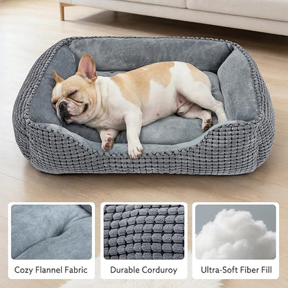 MIXJOY Dog Bed for Large Medium Small Dogs, Rectangle Washable Sleeping Puppy Bed, Orthopedic Pet Sofa Bed, Soft Calming Cat Beds for Indoor Cats, Anti-Slip Bottom with Multiple Size (30-Large, Grey)