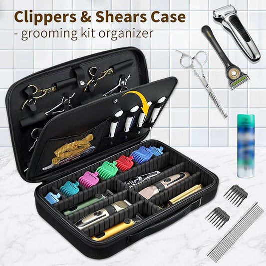 Yueieoun Barber Clippers Case for Travel, 17-inch X-Large Hair Cutting Supplies Bag for Groomer, Trimmer Razor Storage Case for Men, Pet Grooming Kits Organizer for Ufree/for Wahl/for Andis - Black