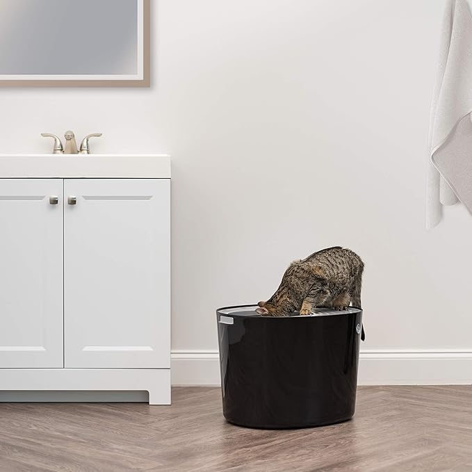 IRIS Top Entry Cat Litter Box with Cat Litter Scoop, White & Beige with IRIS Top Entry Cat Litter Box with Cat Litter Scoop, Black & Gray