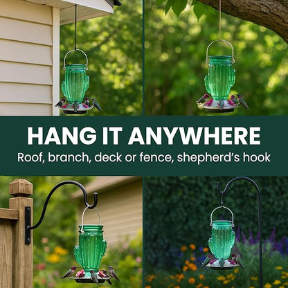 Perky-Pet Cactus Top Fill Glass Hummingbird Feeder with Built-in Bee Guards & Removable Perches - 32 oz Nectar Capacity - Hummingbird Feeder for Outdoors - 9111-1SR