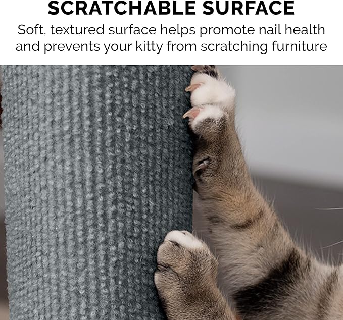 Furhaven Wrap Around Scratching Post Cover for Indoor Cats, Fits Posts Up to 3.5" Diameter, Durable & Less Mess - Tiger Tough Carpet Scratch Mat - Gray, Large