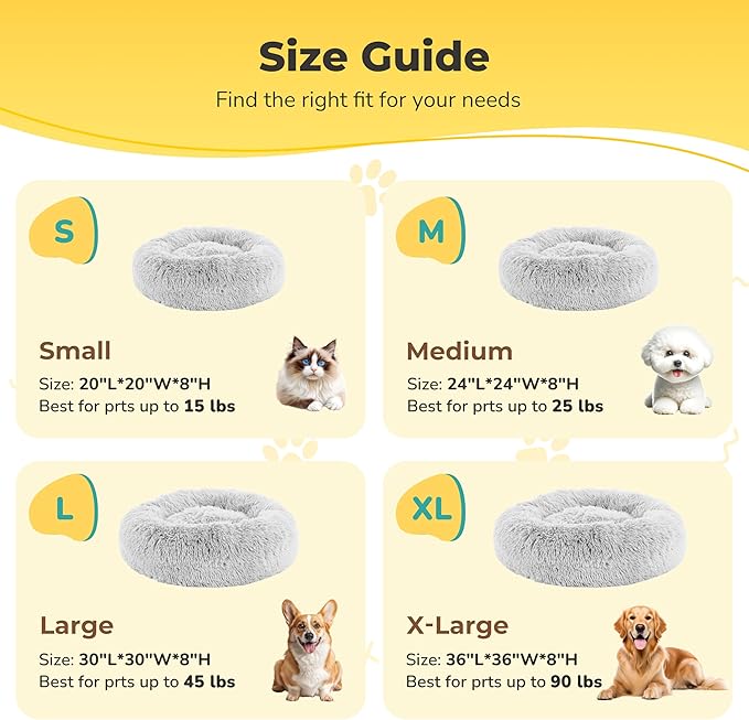Soft Round Dog & Cat Bed, Anti-Anxiety Donut Cuddler with Anti-Slip Bottom Cozy Fluffy Pet Bed for Medium Large Dogs and Cats, 30inch, Grey