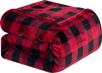 Elegant Comfort Velvet Touch Ultra Plush Christmas Holiday Buffalo Plaid Fleece Throw/Blanket-50 x 60inch, Buffalo Burgundy
